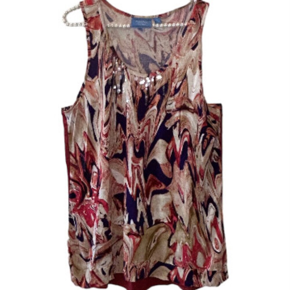 Simply Vera Vera Wang Unique Racerback Tank Top - Artsy with Bling! L EUC